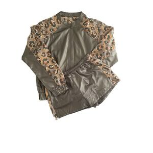 Lanston Sport Leopard Jacket with Shorts Set
